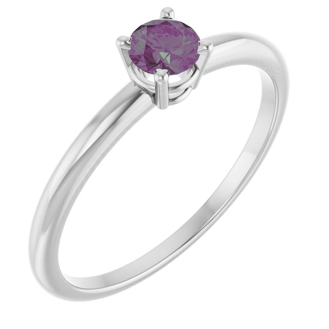 14K White Lab-Grown Alexandrite Ring