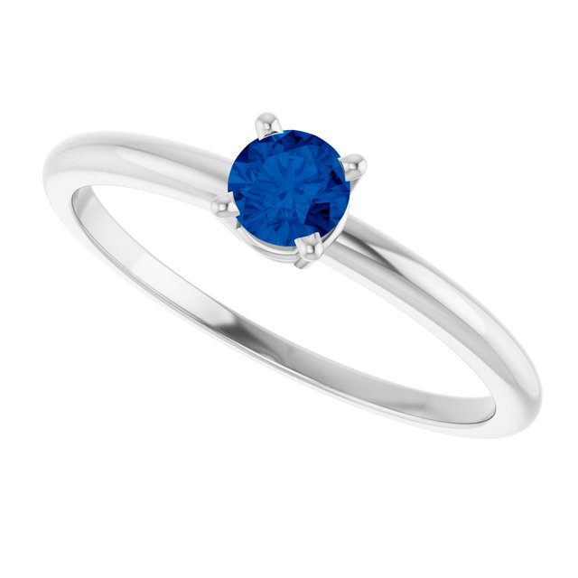 14K White Lab-Grown Blue Sapphire Ring