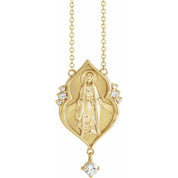 14K .08 CTW Natural Diamond Miraculous Mary 18" Necklace