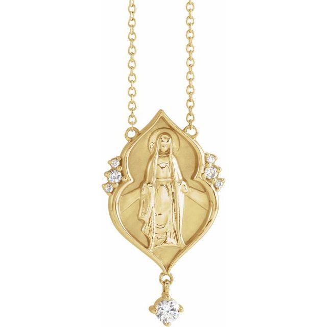 14K .08 CTW Natural Diamond Miraculous Mary 18" Necklace