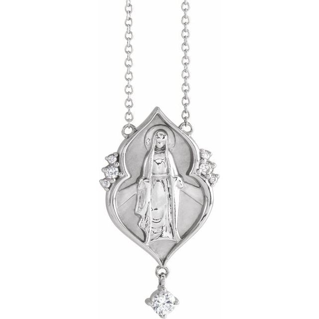 14K .08 CTW Natural Diamond Miraculous Mary 18" Necklace