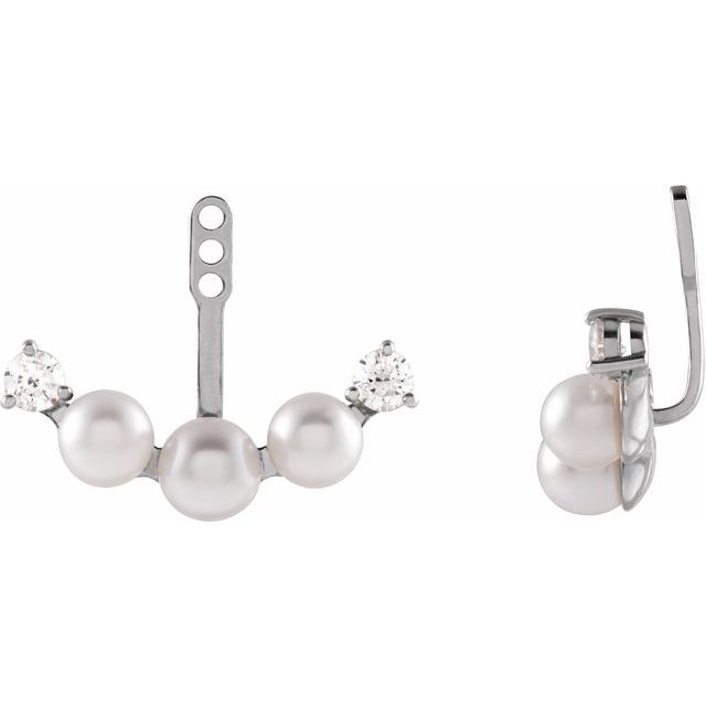 14K White Cultured Akoya Pearl & 1/4 CTW Natural Diamond Earring Jackets