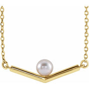 14K Cultured White Akoya Pearl V 18" Necklace