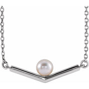 14K Cultured White Akoya Pearl V 18" Necklace