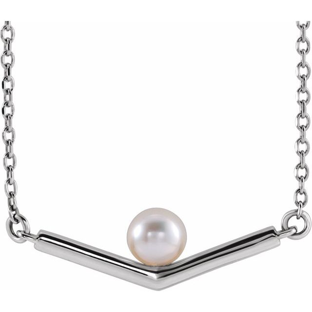 14K Cultured White Akoya Pearl V 18" Necklace