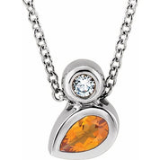 Sterling Silver 5x3 mm Pear Natural Citrine & .03 CT Natural Diamond 16-18" Necklace