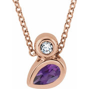 14K 5x3 mm Pear Natural Amethyst & .03 CT Natural Diamond 16-18" Necklace