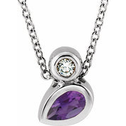 14K 5x3 mm Pear Natural Amethyst & .03 CT Natural Diamond 16-18" Necklace