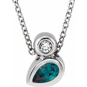 Platinum 5x3 mm Pear Lab-Grown Alexandrite & .03 CT  Natural Diamond 16-18" Necklace