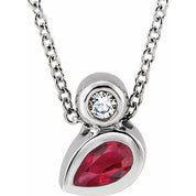 Sterling Silver 5x3 mm Pear Lab-Grown Ruby & .03 CT Natural Diamond 16-18" Necklace