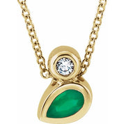 14K 5x3 mm Pear Natural Emerald & .03 CT Natural Diamond 16-18" Necklace