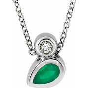 14K 5x3 mm Pear Natural Emerald & .03 CT Natural Diamond 16-18" Necklace