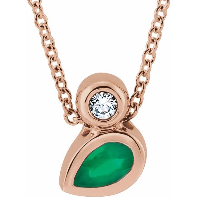 14K 5x3 mm Pear Natural Emerald & .03 CT Natural Diamond 16-18" Necklace