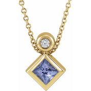 14K Square Natural Tanzanite & .03 CT Natural Diamond 16-18" Necklace
