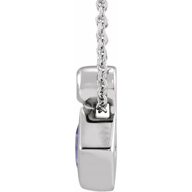 Platinum 4x4 mm Square Natural Tanzanite & .03 CT Natural Diamond 16-18" Necklace