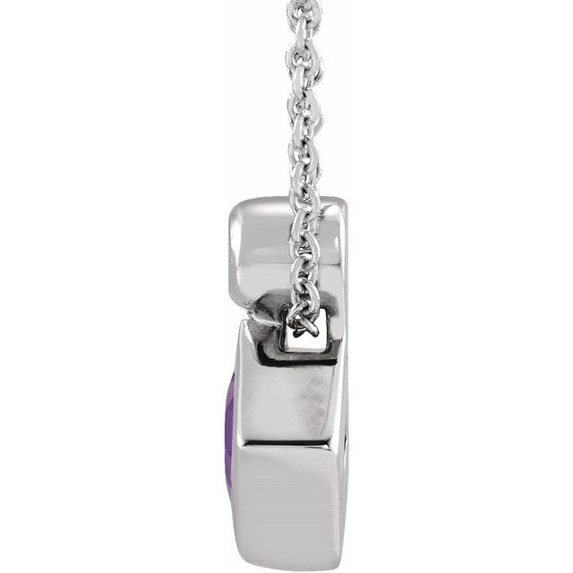 Platinum 4x4 mm Square Natural Amethyst & .03 CT Natural Diamond 16-18" Necklace