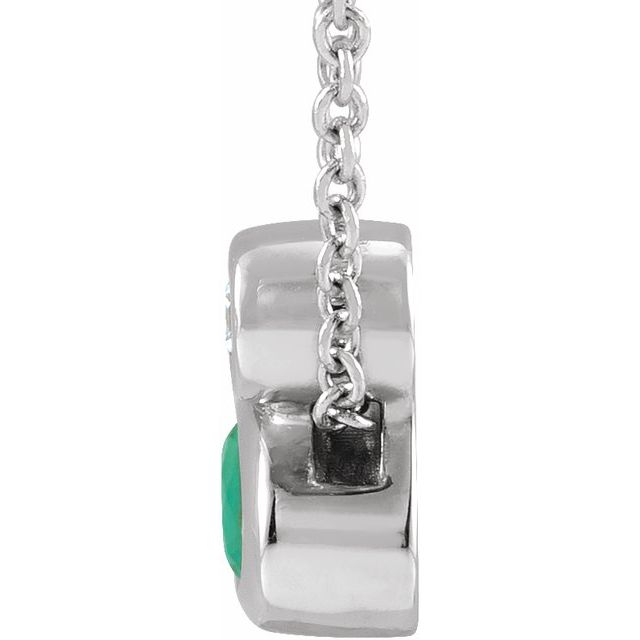 14K 5x3 mm Oval Natural Emerald & .03 CT Natural Diamond 16-18" Necklace