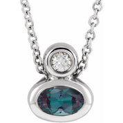 Platinum 5x3 mm Oval Lab-Grown Alexandrite & .03 CT  Natural Diamond 16-18" Necklace