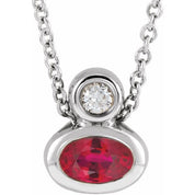 14K White 5x3 mm Oval Natural Ruby & .03 CT Natural Diamond 16-18" Necklace