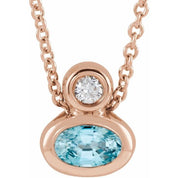 14K 5x3 mm Oval Natural Blue Zircon & .03 CT Natural Diamond 16-18" Necklace