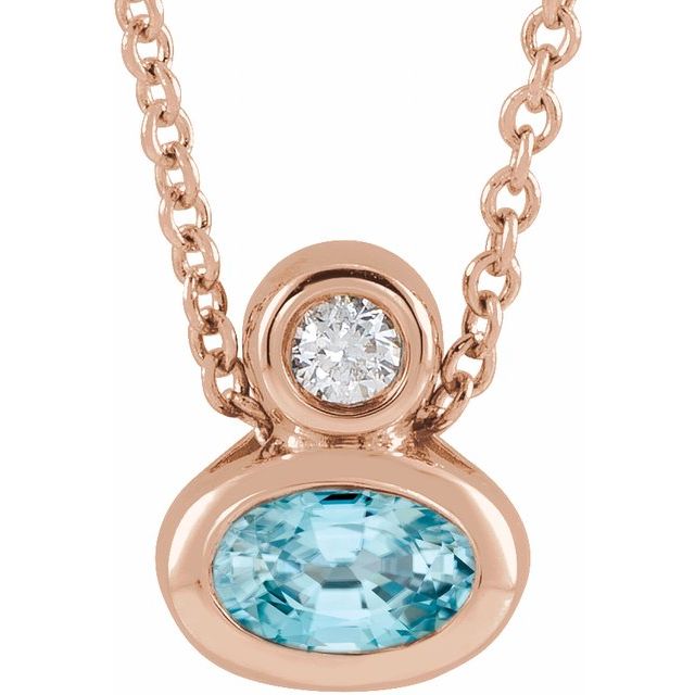 14K 5x3 mm Oval Natural Blue Zircon & .03 CT Natural Diamond 16-18" Necklace
