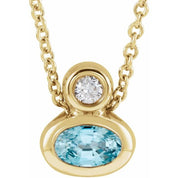 14K 5x3 mm Oval Natural Blue Zircon & .03 CT Natural Diamond 16-18" Necklace
