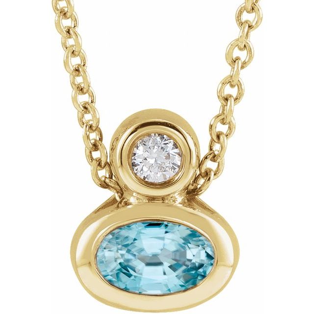 14K 5x3 mm Oval Natural Blue Zircon & .03 CT Natural Diamond 16-18" Necklace