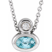 14K 5x3 mm Oval Natural Blue Zircon & .03 CT Natural Diamond 16-18" Necklace