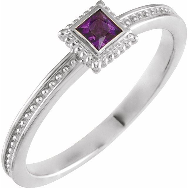 Sterling Silver Natural Amethyst Family Stackable Ring