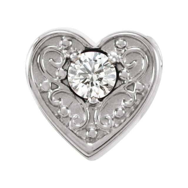 14K White Natural White Sapphire Heart Slide Pendant