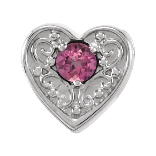 14K White Natural Pink Tourmaline Heart Slide Pendant