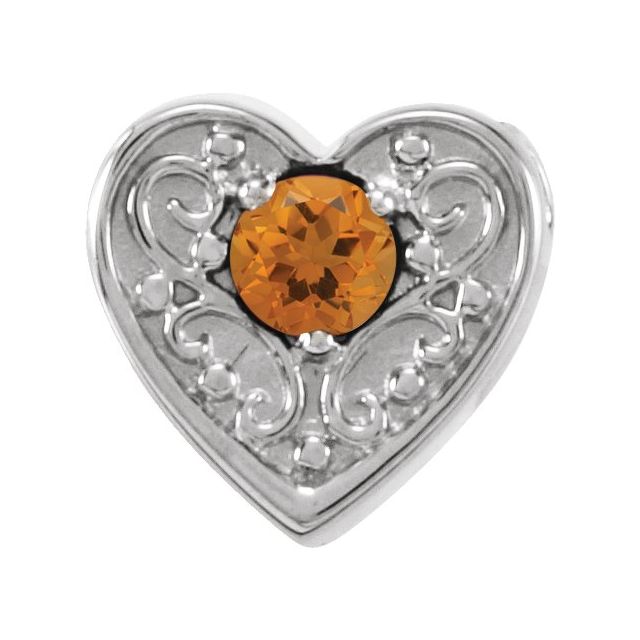 Sterling Silver Natural Citrine Heart Slide Pendant