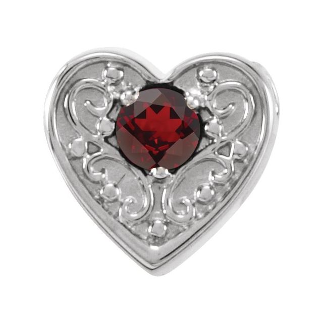 14K White Natural Mozambique Garnet Heart Slide Pendant