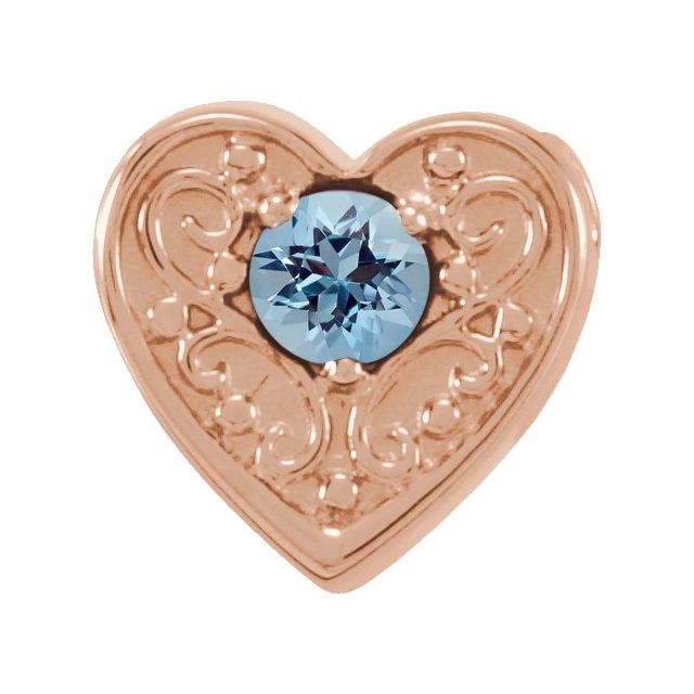 14K Rose Natural Aquamarine Heart Slide Pendant
