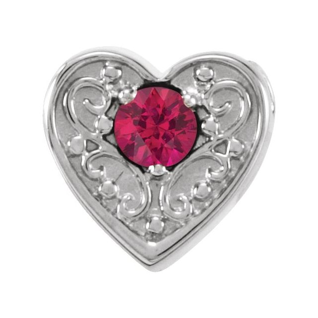Sterling Silver Natural Ruby Heart Slide Pendant