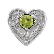 14K White Natural Peridot Heart Slide Pendant