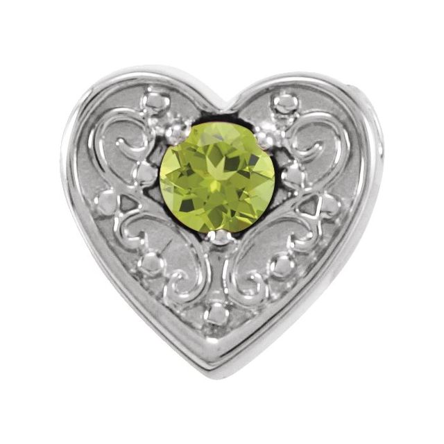 14K White Natural Peridot Heart Slide Pendant