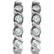14K White 1/10 CTW Lab-Grown Diamond 9 mm Hoop Earrings