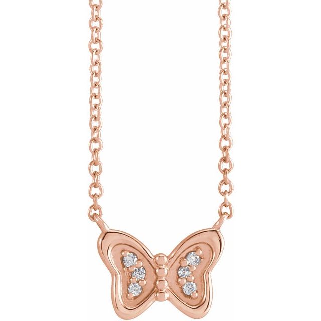 14K .025 CTW Natural Diamond Butterfly 18" Necklace