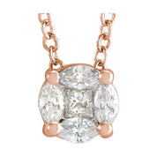14K 1/6 CTW Natural Diamond Cluster Necklace 16-18"