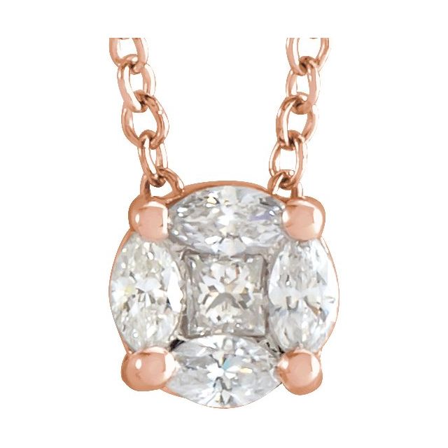 14K 1/6 CTW Natural Diamond Cluster Necklace 16-18"
