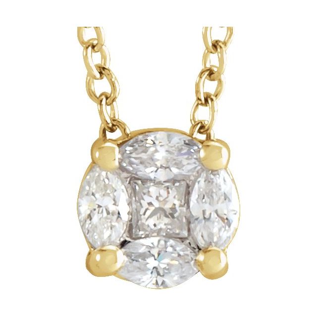 14K 1/6 CTW Natural Diamond Cluster Necklace 16-18"