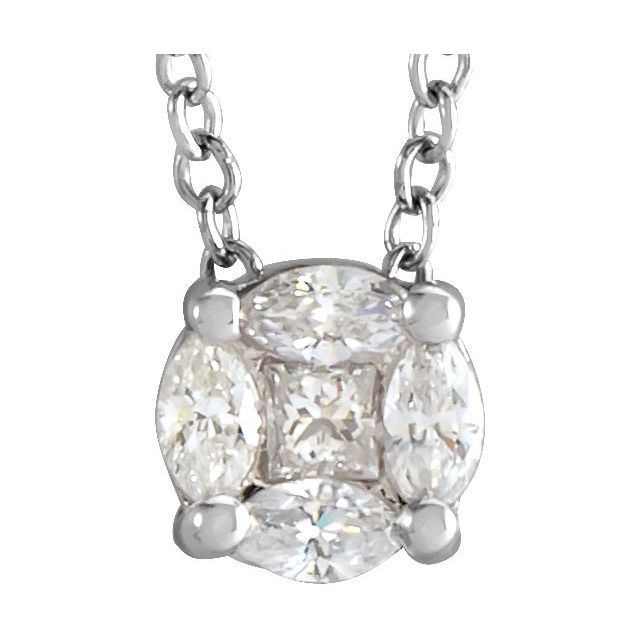14K 1/6 CTW Natural Diamond Cluster Necklace 16-18"