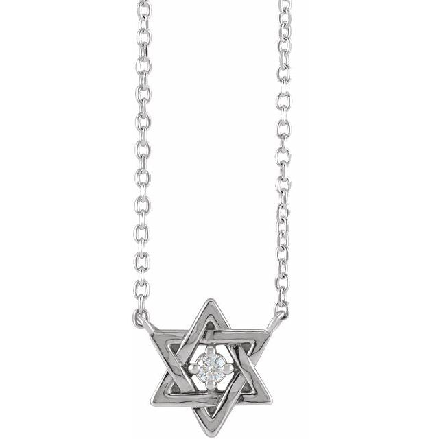 Platinum .03 CT Natural Diamond Star of David 18" Necklace