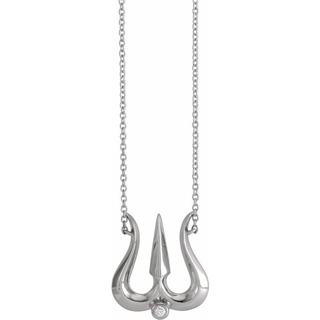 Sterling Silver .03 CT Natural Diamond Shiva Trishula 18" Necklace
