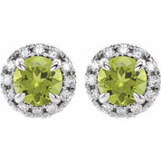 Sterling Silver 6 mm Natural Peridot & 1/3 CTW Natural Diamond Halo-Style Earrings