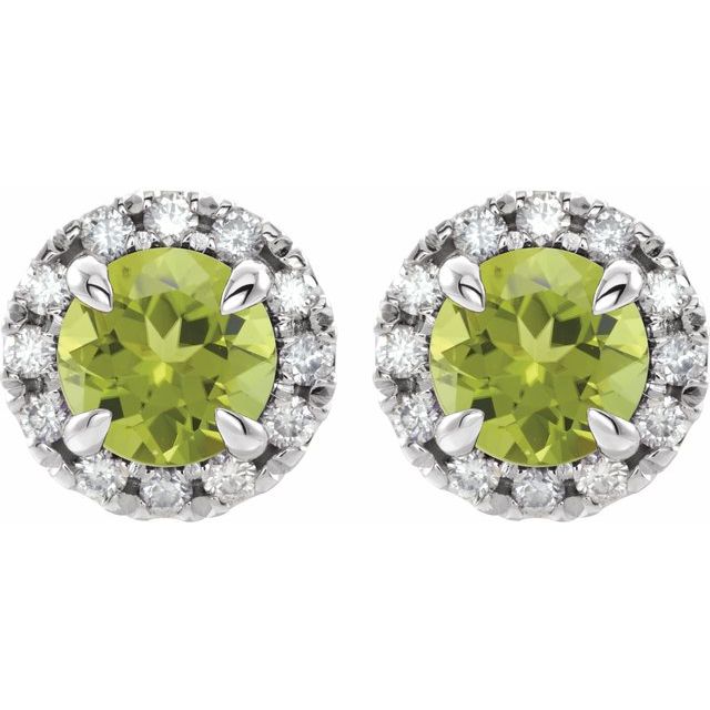 Sterling Silver 6 mm Natural Peridot & 1/3 CTW Natural Diamond Halo-Style Earrings