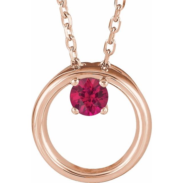 14K Rose Lab-Grown Ruby Circle 16-18" Necklace