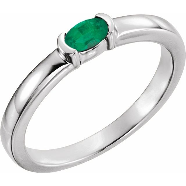 Sterling Silver Lab-Grown Emerald Family Stackable Ring