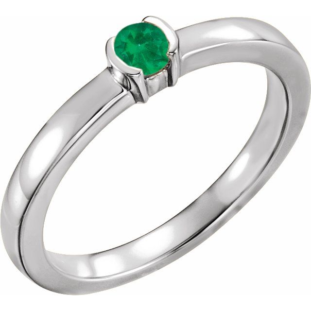 Sterling Silver Natural Emerald Family Stackable Ring